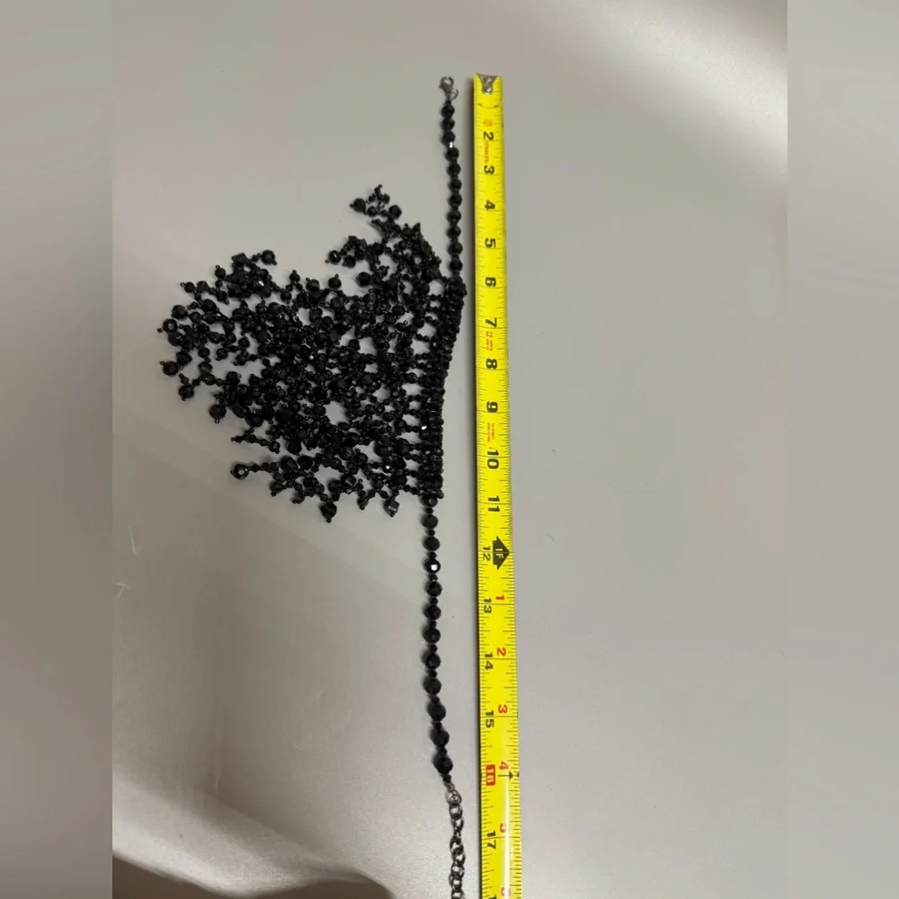 Black crystals Beaded Fringe Statement Necklace - Picture 8 of 11